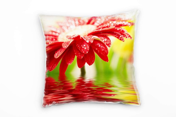 Paul Sinus Art Blumen, Blütenblätter, Wassertropfen, grün, rot Deko Kissen 40x40cm für Couch Sofa Lounge Zierkissen