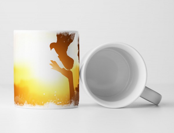 Paul Sinus Art Tasse Geschenk Fotografie – Silhouette eines Mädchens mit einer Taube