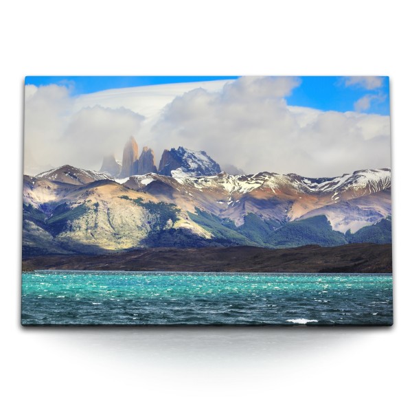 Paul Sinus Art 120x80cm Wandbild auf Leinwand Nationalpark Torres del Paine Chile Berge Meer Natur