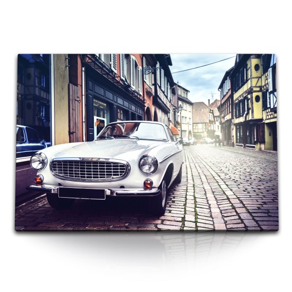 Paul Sinus Art 120x80cm Wandbild auf Leinwand Deutschland Altstadt Oldtimer Auto Pflastersteine