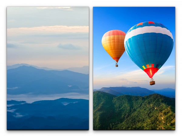 Paul Sinus Art 2 Bilder je 60x90cm Berge Blau Himmel Freiheit Heizluftballon Fliegen Wolken