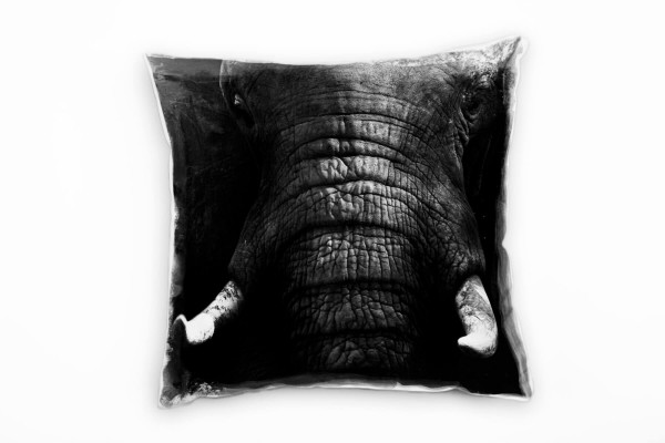 Paul Sinus Art Tiere, Macro, schwarz, weiß, Elefant Deko Kissen 40x40cm für Couch Sofa Lounge Zierkissen