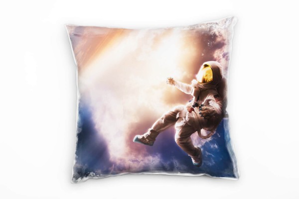 Paul Sinus Art Abstrakt, Natur, Astronaut im Universum, orange Deko Kissen 40x40cm für Couch Sofa Lounge Zierkissen