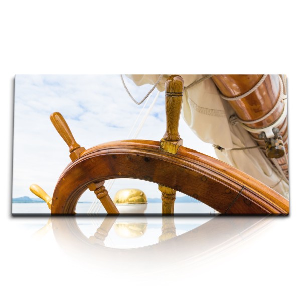 Paul Sinus Art Kunstdruck Bilder 120x60cm Segelschiff Ruderrad Ruder Holz Schiff Segel