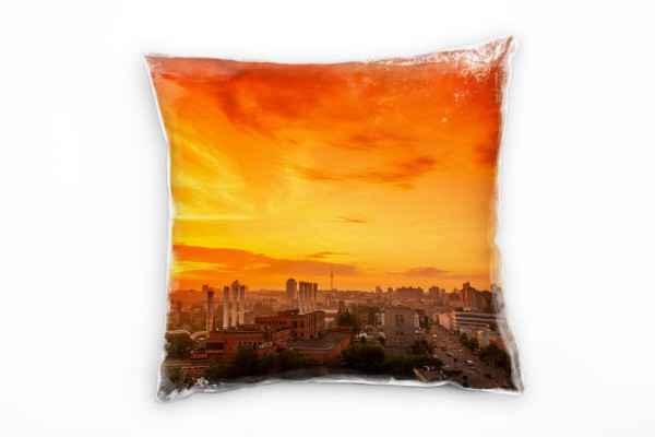 Paul Sinus Art City, orange, rot, Sonnenuntergang Deko Kissen 40x40cm für Couch Sofa Lounge Zierkissen