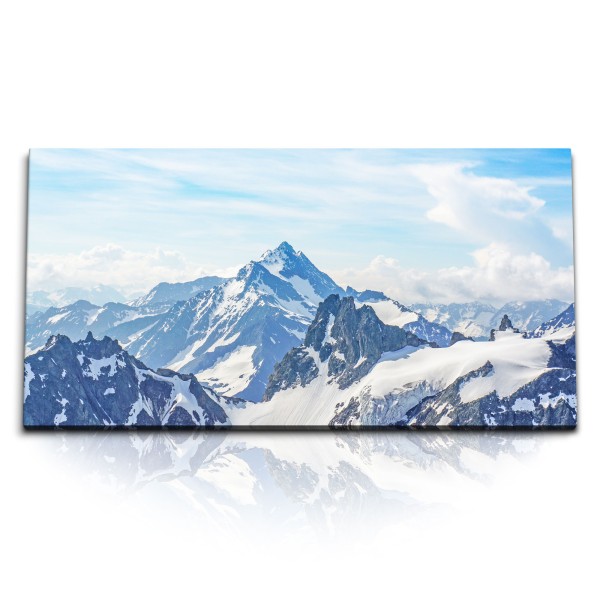 Paul Sinus Art Kunstdruck Bilder 120x60cm Berge Alpen Schneegipfel Bergkette Blau Schnee