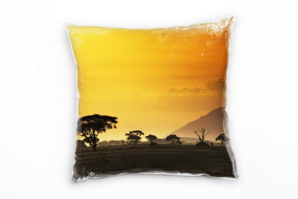 Paul Sinus Art Landschaft, orange, schwarz, Sonnenuntergang, Afrika Deko Kissen 40x40cm für Couch Sofa Lounge Zierk