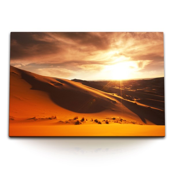 Paul Sinus Art 120x80cm Wandbild auf Leinwand Wüste Sanddünen Sonnenuntergang roter Sand Sahara