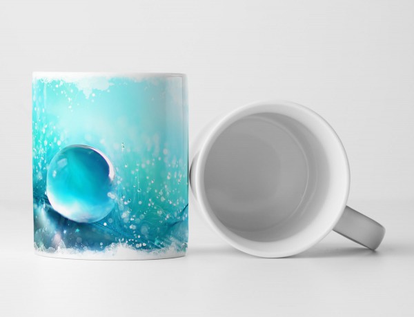 Paul Sinus Art Tasse Geschenk Tropfen und türkisfarbene Feder – Makroaufnahme