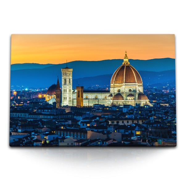 Paul Sinus Art 120x80cm Wandbild auf Leinwand Florenz Kathedrale Berge Abendrot Italien