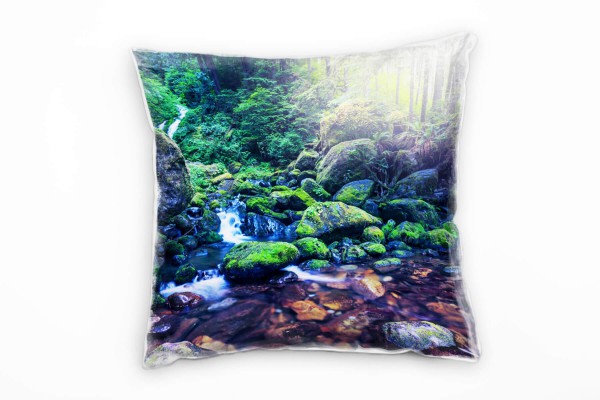 Paul Sinus Art Natur, grün, braun, Bach, Wald, lichtdurchflutet Deko Kissen 40x40cm für Couch Sofa Lounge Zierkiss