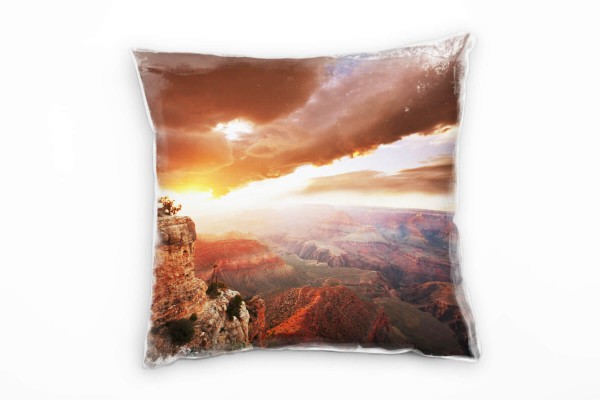 Paul Sinus Art Landschaft, orange, Grand Canyon, Sonnenaufgang Deko Kissen 40x40cm für Couch Sofa Lounge Zierkissen