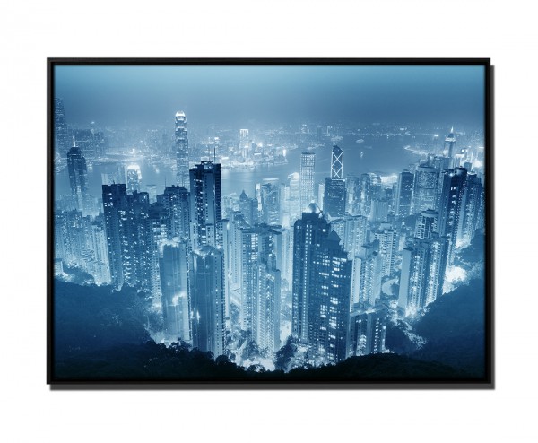 Paul Sinus Art 105x75cm Leinwandbild Petrol Hong Kong Skyline bei Nacht III