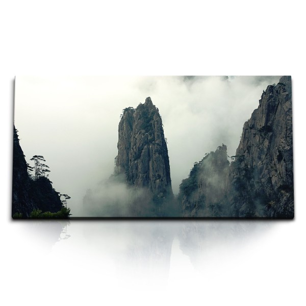 Paul Sinus Art Kunstdruck Bilder 120x60cm Huang Shan Berg in China Felsen Natur Nebel