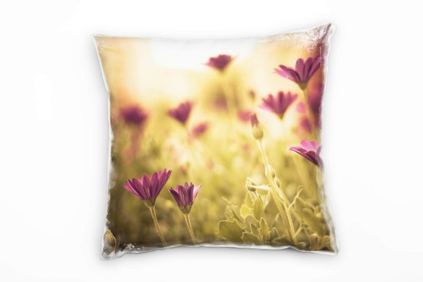 Paul Sinus Art Blumen, grün, rosa, Sommerblumen Deko Kissen 40x40cm für Couch Sofa Lounge Zierkissen