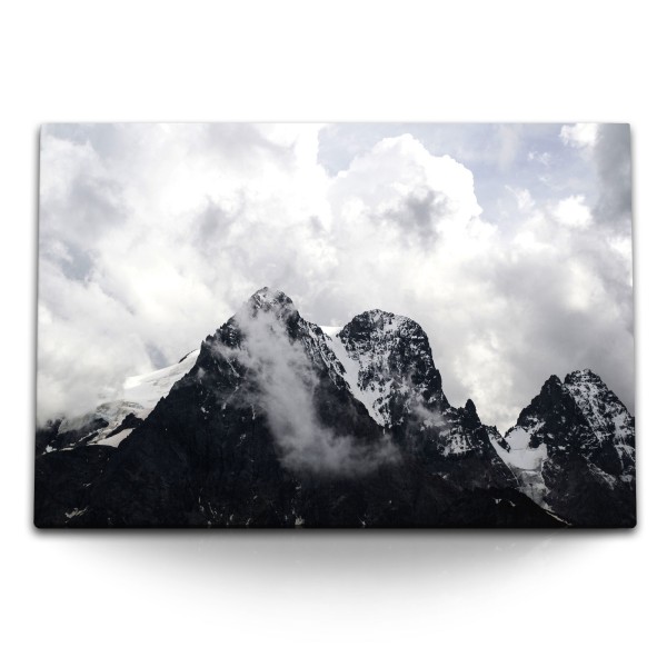 Paul Sinus Art 120x80cm Wandbild auf Leinwand Berge Gipfel Schnee Himmel Wolken Natur