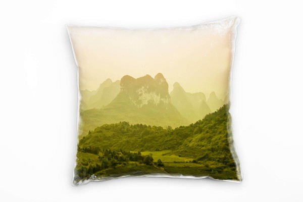 Paul Sinus Art Landschaft, Natur, Wald, Felsen, Berge, Hügel, grün Deko Kissen 40x40cm für Couch Sofa Lounge Zierki