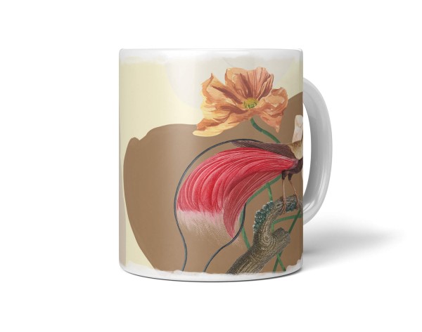 Paul Sinus Art Dekorative Tasse mit schönem Vogel Motiv Blauer Pfau Blumen Pastelltöne schönem Design