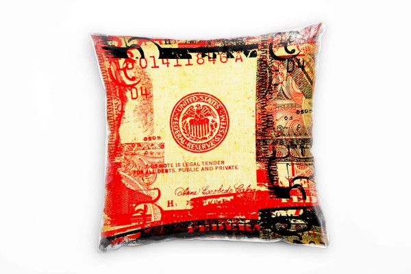 Paul Sinus Art Illustration, schwarz, rot, US Dollar, Geld, Amerika Deko Kissen 40x40cm für Couch Sofa Lounge Zierk