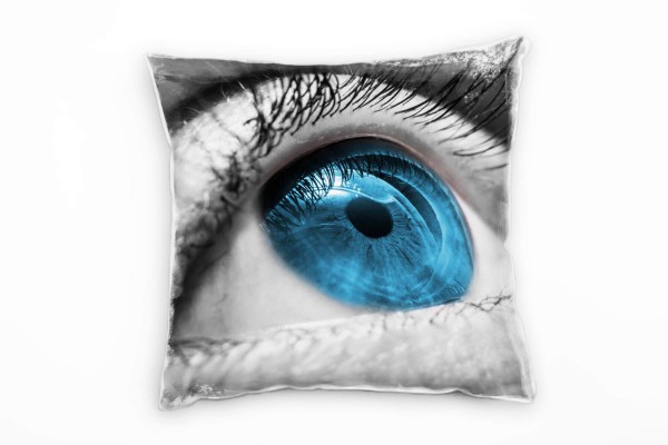 Paul Sinus Art Macro, Mensch, Auge, blau, grau Deko Kissen 40x40cm für Couch Sofa Lounge Zierkissen