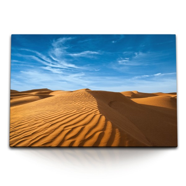 120x80cm Wandbild auf Leinwand Sanddünen roter Sand Wüste blauer Himmel Sahara