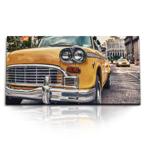 Paul Sinus Art Kunstdruck Bilder 120x60cm Oldimer Taxi gelbes Taxi New York altes Auto