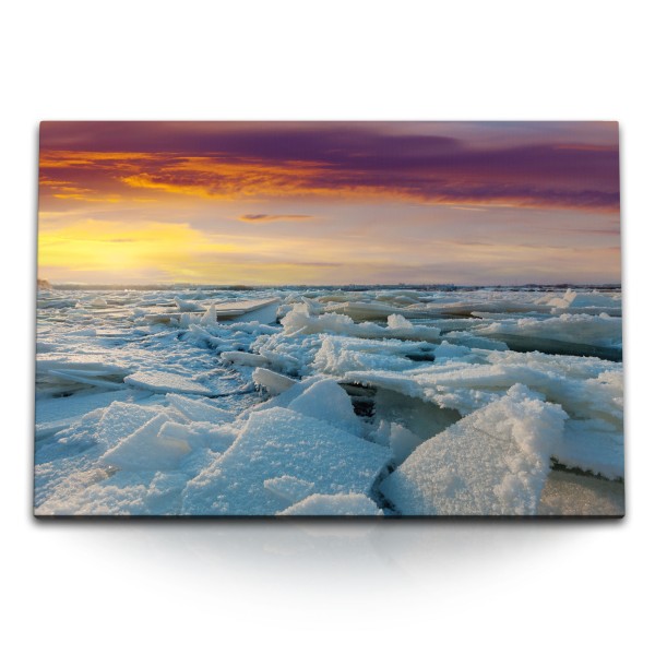 Paul Sinus Art 120x80cm Wandbild auf Leinwand Nordpol Eisplatten Eis Meer Abendrot Sonnenuntergang