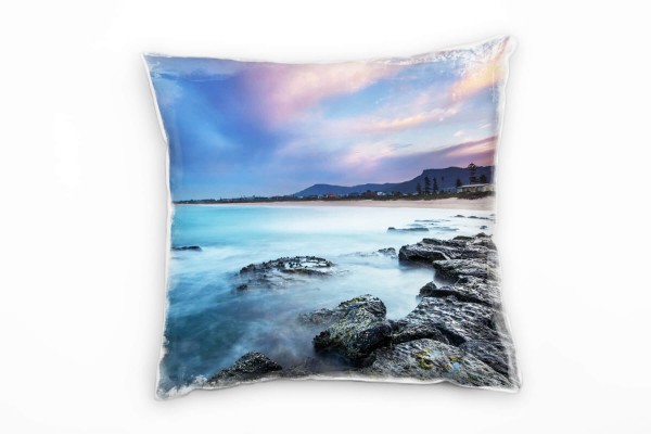 Paul Sinus Art Strand und Meer, Steine, kleine Wellen, blau Deko Kissen 40x40cm für Couch Sofa Lounge Zierkissen