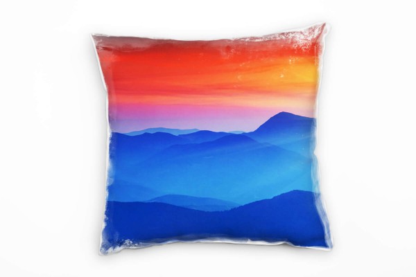 Paul Sinus Art Landschaft, blau, rot, Sonnenuntergang, Berge, Ukraine Deko Kissen 40x40cm für Couch Sofa Lounge Zie