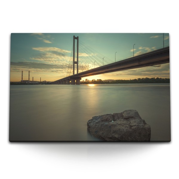 Paul Sinus Art 120x80cm Wandbild auf Leinwand Kiew Brücke Ukraine Meer Sonnenuntergang