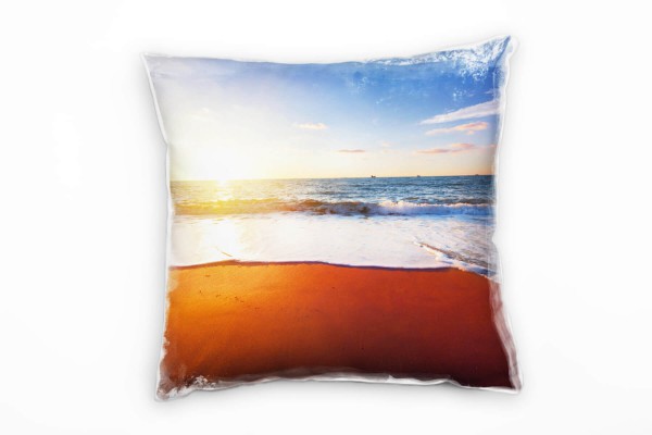 Paul Sinus Art Strand und Meer, blau, orange, Sonnenuntergang Deko Kissen 40x40cm für Couch Sofa Lounge Zierkissen