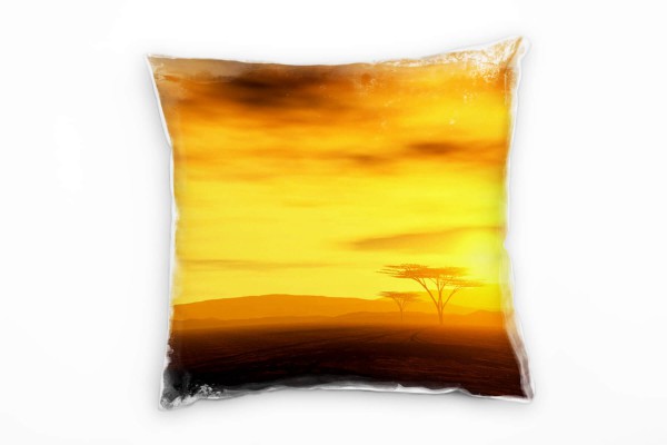 Paul Sinus Art Landschaft, orange, Sonnenuntergang, Afrika, Savanne Deko Kissen 40x40cm für Couch Sofa Lounge Zierk