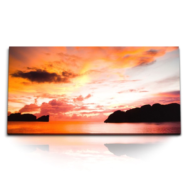 Paul Sinus Art Kunstdruck Bilder 120x60cm Roter Himmel Meer Inseln Abendrot Sonnenuntergang