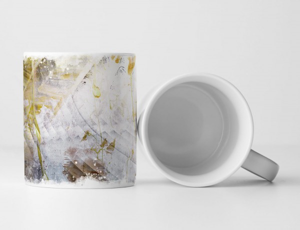 Paul Sinus Art Tasse Geschenk hellgrau, weiße Grundierung; goldrute, braune Abstraktionen