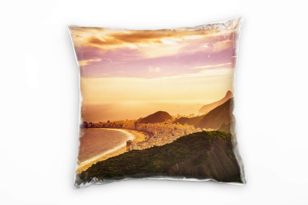 Paul Sinus Art Strand und Meer, Rio De Janeiro, orange, Stadt Deko Kissen 40x40cm für Couch Sofa Lounge Zierkissen