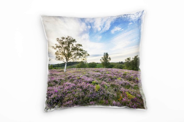 Paul Sinus Art Landschaft, grün, blau, lila Blumen, blauer Himmel Deko Kissen 40x40cm für Couch Sofa Lounge Zierkis