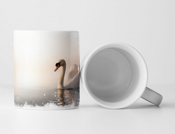 Paul Sinus Art Tasse Geschenk Tierfotografie – Schwimmender weißer Schwan bei Sonnenaufgang