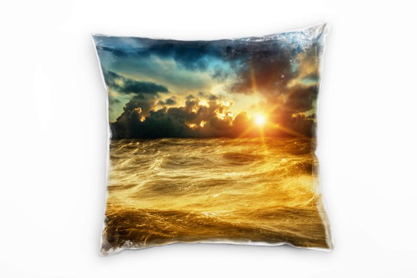 Paul Sinus Art Meer, orange, blau, Sonnenuntergang, Wellen, Wolken Deko Kissen 40x40cm für Couch Sofa Lounge Zierki