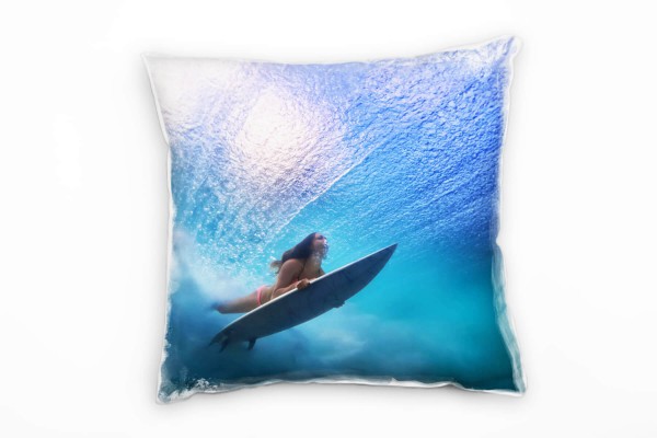 Paul Sinus Art Meer, Surferin, Unterwasser, türkis, blau Deko Kissen 40x40cm für Couch Sofa Lounge Zierkissen