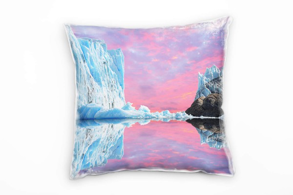 Paul Sinus Art Winter, blau, pink, Sonnenuntergang, Gletscher Deko Kissen 40x40cm für Couch Sofa Lounge Zierkissen