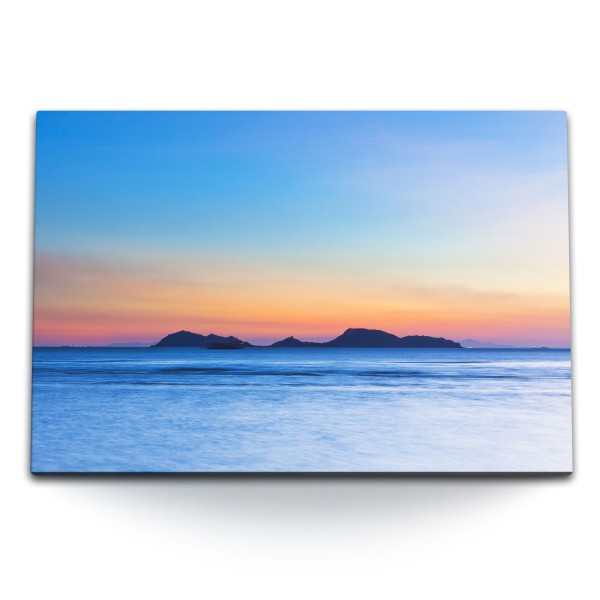 Paul Sinus Art 120x80cm Wandbild auf Leinwand Sonnenuntergang Meer Horizont Insel Abendröte Blau