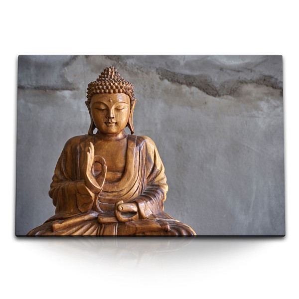 Paul Sinus Art 120x80cm Wandbild auf Leinwand Buddha Holzstatue Buddhismus Asien Meditationsbild