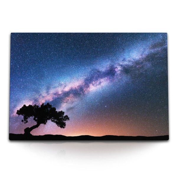 Paul Sinus Art 120x80cm Wandbild auf Leinwand Milchstraße Galaxie Sternenhimmel Astrofotografie Baum