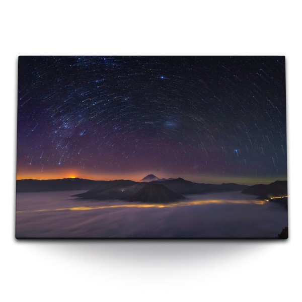 Paul Sinus Art 120x80cm Wandbild auf Leinwand Sternenhimmel Nachthimmel Berge Astrofotografie