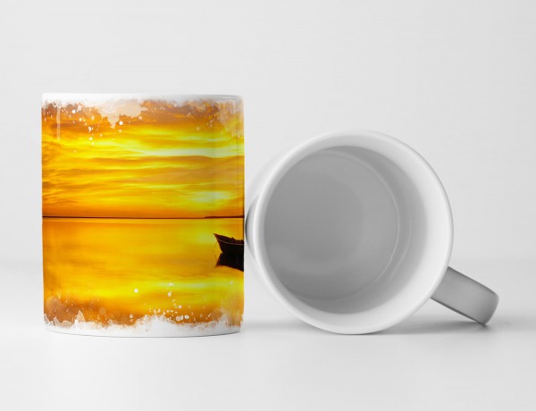 Paul Sinus Art Tasse Geschenk Landschaftsfotografie – Einsames Boot beim goldenen Sonnenaufgang