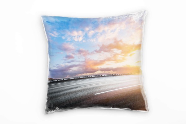 Paul Sinus Art künstlerische Fotografie, Straße, Sonnenaufgang Deko Kissen 40x40cm für Couch Sofa Lounge Zierkissen