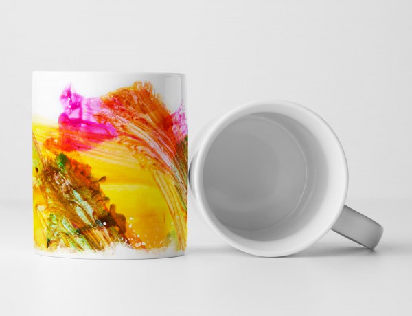 Paul Sinus Art Tasse Geschenk Bild – Abstrakte Farbspuren in Gelb Pink und Rot