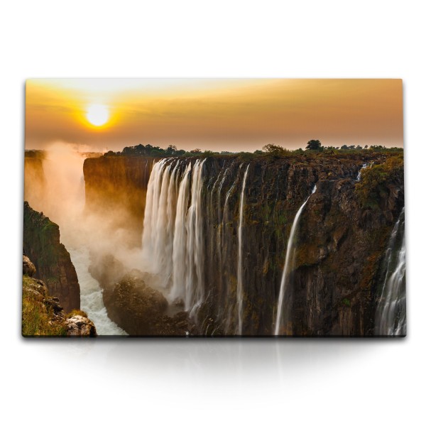 Paul Sinus Art 120x80cm Wandbild auf Leinwand Viktoriafälle Afrika Wasserfälle Sonnenuntergang Abendrot