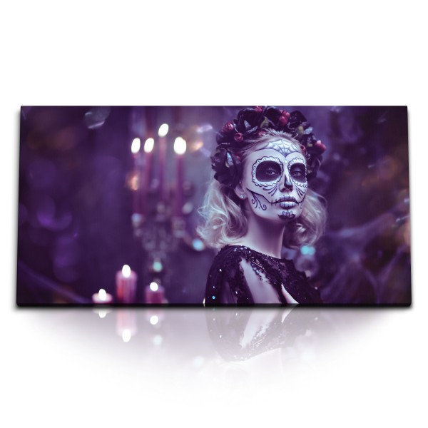 Paul Sinus Art Kunstdruck Bilder 120x60cm Junge Frau mit Maske Totenkopf Kunstvoll Día de Muertos