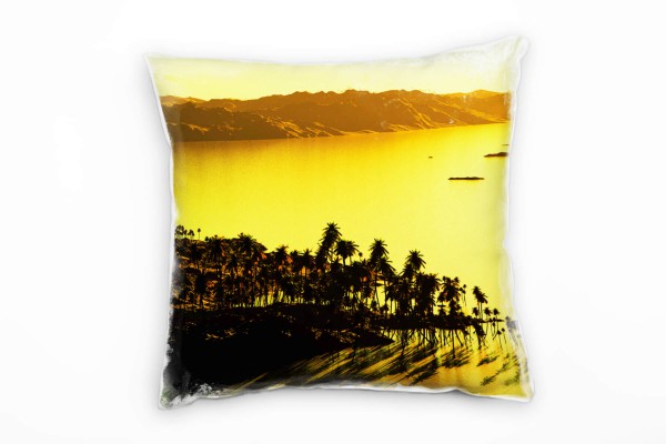 Paul Sinus Art Meer, gelb, tropische Insel, Sonnenuntergang Deko Kissen 40x40cm für Couch Sofa Lounge Zierkissen